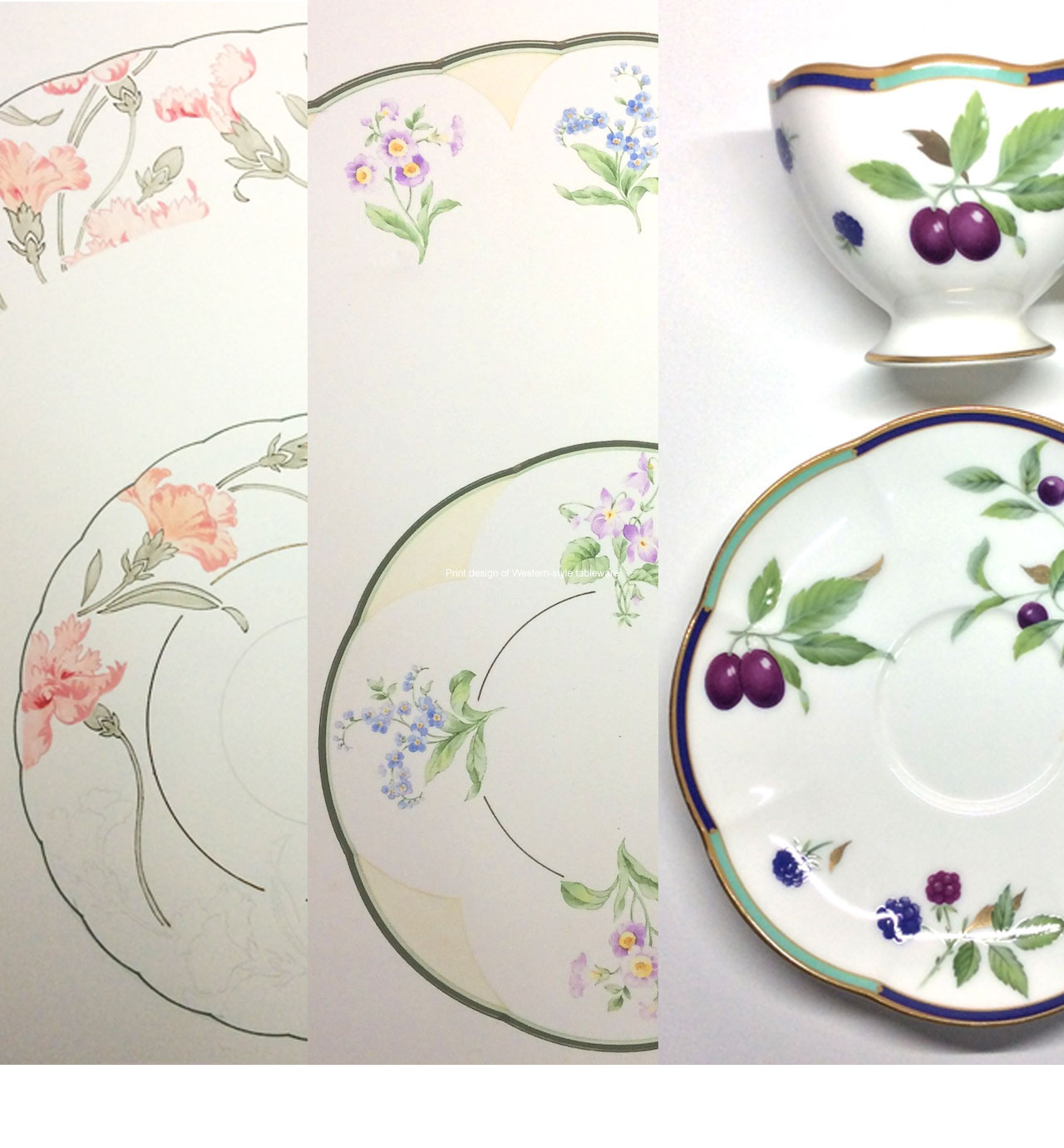 Des conception de motifs imprimés sur de la vaisselle occidentale.
